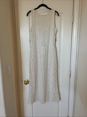 Zara Cream Sleeveless Crochet Maxi Dress
